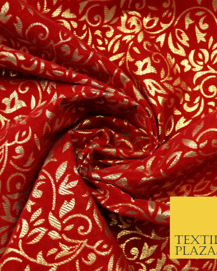 Ornate Floral Flocked Burnout Metallic Shiny Gold Lame Fabric 8 COLOURS 44" Wide