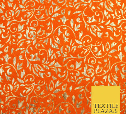 Ornate Floral Flocked Burnout Metallic Shiny Gold Lame Fabric 8 COLOURS 44" Wide