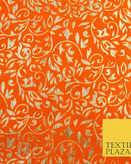 Ornate Floral Flocked Burnout Metallic Shiny Gold Lame Fabric 8 COLOURS 44" Wide
