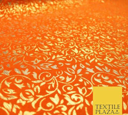 Ornate Floral Flocked Burnout Metallic Shiny Gold Lame Fabric 8 COLOURS 44" Wide