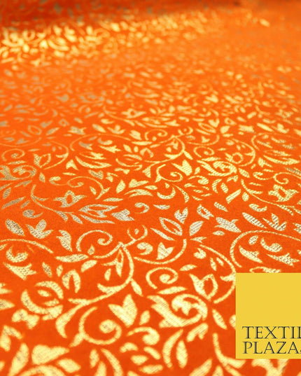 Ornate Floral Flocked Burnout Metallic Shiny Gold Lame Fabric 8 COLOURS 44" Wide