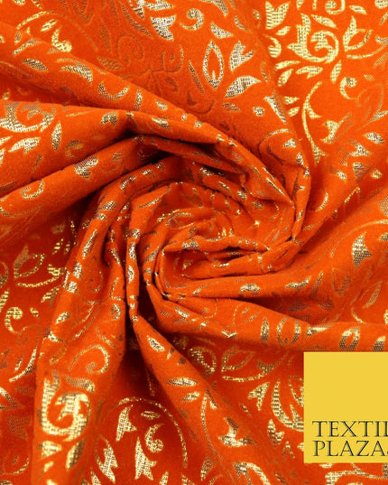 Ornate Floral Flocked Burnout Metallic Shiny Gold Lame Fabric 8 COLOURS 44" Wide