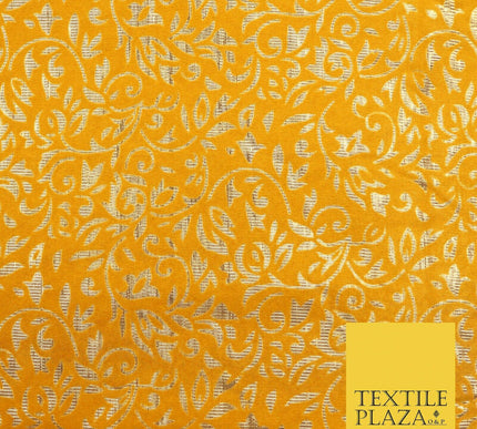 Ornate Floral Flocked Burnout Metallic Shiny Gold Lame Fabric 8 COLOURS 44" Wide