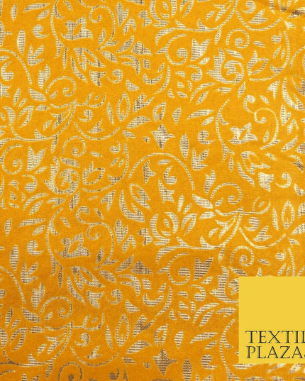 Ornate Floral Flocked Burnout Metallic Shiny Gold Lame Fabric 8 COLOURS 44" Wide
