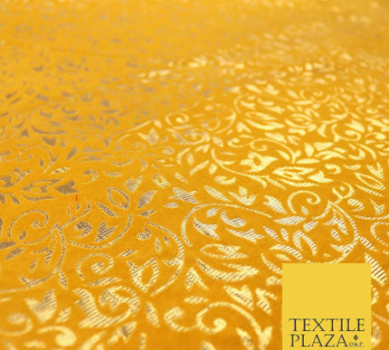 Ornate Floral Flocked Burnout Metallic Shiny Gold Lame Fabric 8 COLOURS 44" Wide