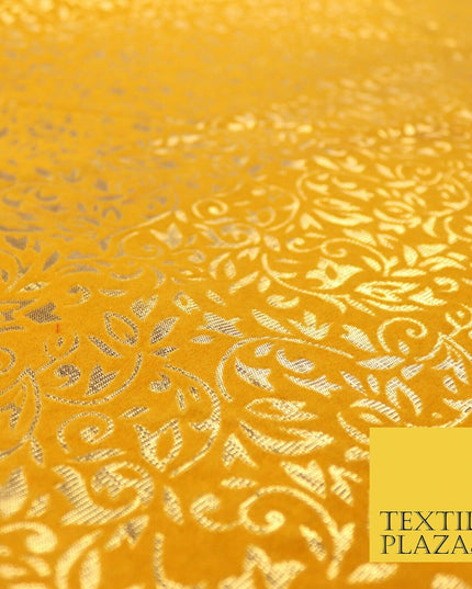Ornate Floral Flocked Burnout Metallic Shiny Gold Lame Fabric 8 COLOURS 44" Wide