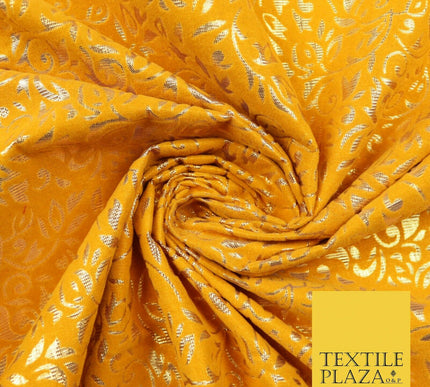 Ornate Floral Flocked Burnout Metallic Shiny Gold Lame Fabric 8 COLOURS 44" Wide