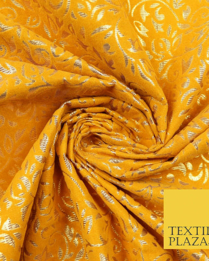 Ornate Floral Flocked Burnout Metallic Shiny Gold Lame Fabric 8 COLOURS 44" Wide