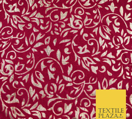 Ornate Floral Flocked Burnout Metallic Shiny Gold Lame Fabric 8 COLOURS 44" Wide