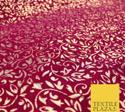 Ornate Floral Flocked Burnout Metallic Shiny Gold Lame Fabric 8 COLOURS 44" Wide