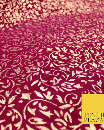Ornate Floral Flocked Burnout Metallic Shiny Gold Lame Fabric 8 COLOURS 44" Wide