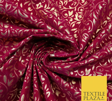 Ornate Floral Flocked Burnout Metallic Shiny Gold Lame Fabric 8 COLOURS 44" Wide