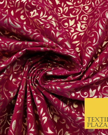 Ornate Floral Flocked Burnout Metallic Shiny Gold Lame Fabric 8 COLOURS 44" Wide