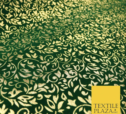 Ornate Floral Flocked Burnout Metallic Shiny Gold Lame Fabric 8 COLOURS 44" Wide