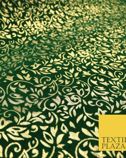 Ornate Floral Flocked Burnout Metallic Shiny Gold Lame Fabric 8 COLOURS 44" Wide
