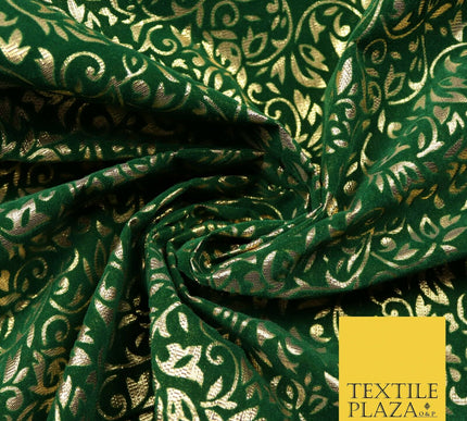 Ornate Floral Flocked Burnout Metallic Shiny Gold Lame Fabric 8 COLOURS 44" Wide