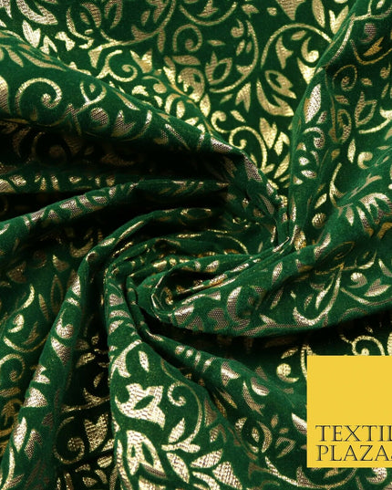 Ornate Floral Flocked Burnout Metallic Shiny Gold Lame Fabric 8 COLOURS 44" Wide
