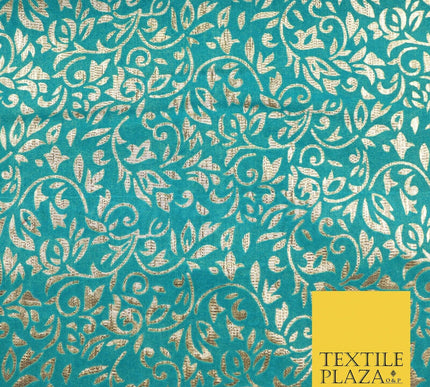 Ornate Floral Flocked Burnout Metallic Shiny Gold Lame Fabric 8 COLOURS 44" Wide