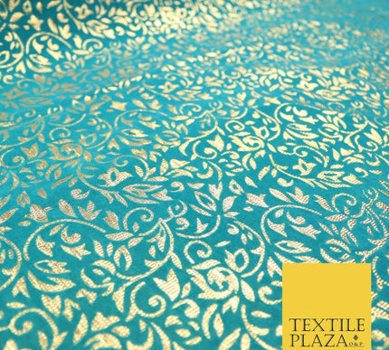 Ornate Floral Flocked Burnout Metallic Shiny Gold Lame Fabric 8 COLOURS 44" Wide