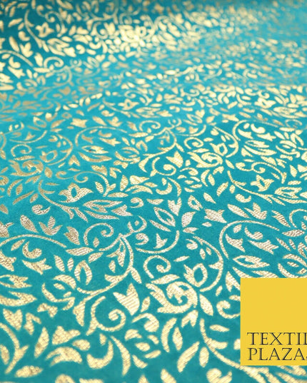 Ornate Floral Flocked Burnout Metallic Shiny Gold Lame Fabric 8 COLOURS 44" Wide
