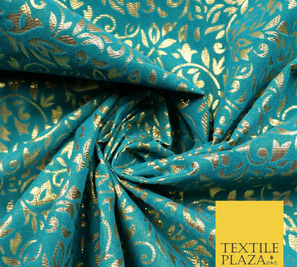 Ornate Floral Flocked Burnout Metallic Shiny Gold Lame Fabric 8 COLOURS 44" Wide