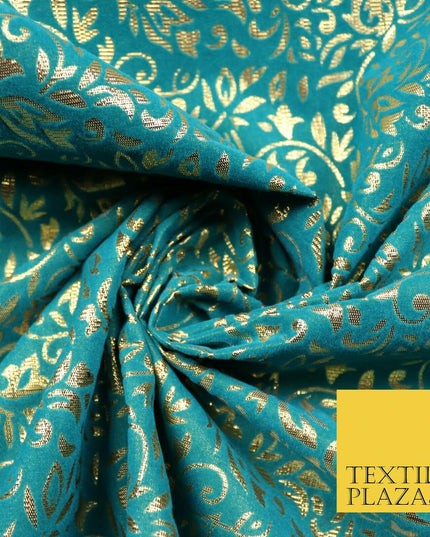 Ornate Floral Flocked Burnout Metallic Shiny Gold Lame Fabric 8 COLOURS 44" Wide