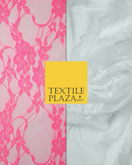 Hot Pink White Floral Mix Embroidered Net Lace Dress Fabric Tulle Fancy 58" Wide