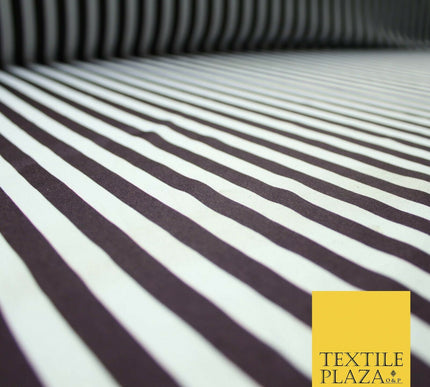 White Raisin Purple 1cm Awning Stripe Lines Printed Stretch Jersey Fabric 4362