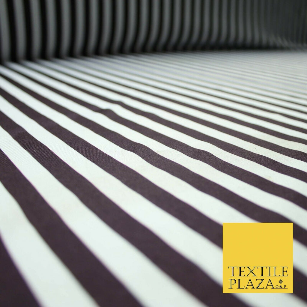 White Raisin Purple 1cm Awning Stripe Lines Printed Stretch Jersey Fabric 4362