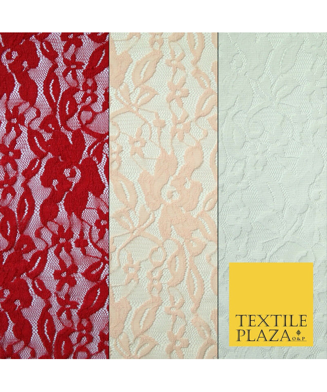Red Peach White Floral Flower Embroidered Net Lace Dress Fabric Tulle Fancy 58"