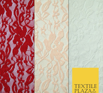 Red Peach White Floral Flower Embroidered Net Lace Dress Fabric Tulle Fancy 58"