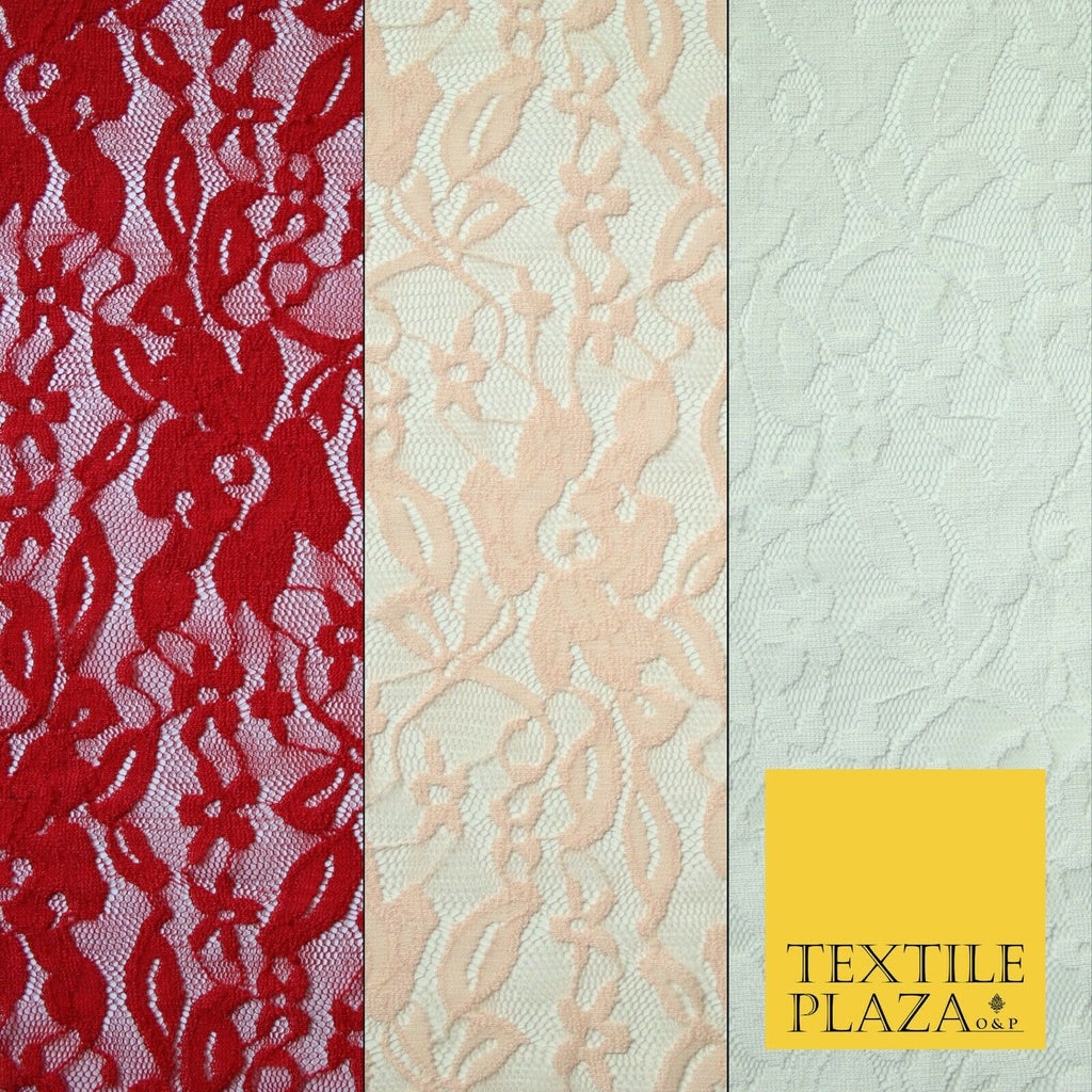 Red Peach White Floral Flower Embroidered Net Lace Dress Fabric Tulle Fancy 58"