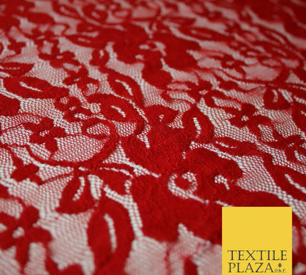 Red Peach White Floral Flower Embroidered Net Lace Dress Fabric Tulle Fancy 58"