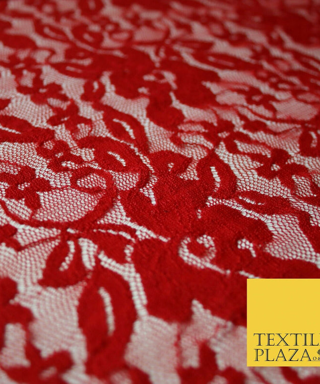 Red Peach White Floral Flower Embroidered Net Lace Dress Fabric Tulle Fancy 58"