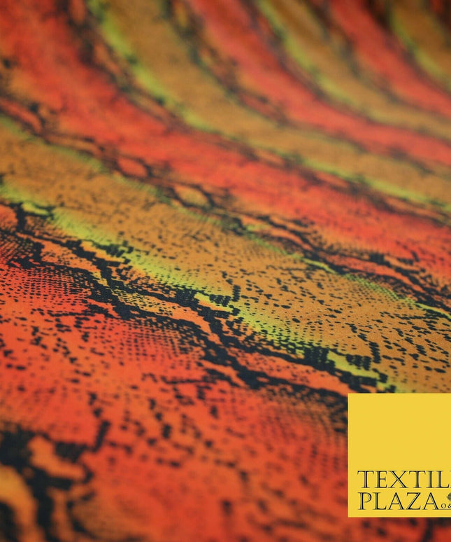 Orange Shaded Snake Skin Animal Printed Stretch Jersey Fabric Dress Costume 4359