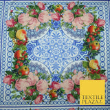 Blue & White Ornate Floral Square Wreath Frame Print Stretch Jersey Fabric 4361