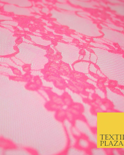 Hot Pink White Floral Mix Embroidered Net Lace Dress Fabric Tulle Fancy 58" Wide