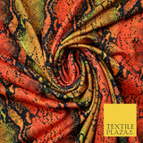 Orange Shaded Snake Skin Animal Printed Stretch Jersey Fabric Dress Costume 4359