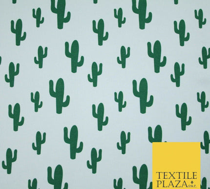 White Green CACTUS CACTI Printed Stretch JERSEY FABRIC Dress Costume 56" 4360