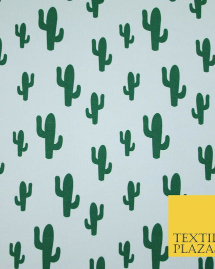 White Green CACTUS CACTI Printed Stretch JERSEY FABRIC Dress Costume 56" 4360