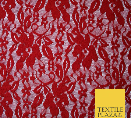 Red Peach White Floral Flower Embroidered Net Lace Dress Fabric Tulle Fancy 58"