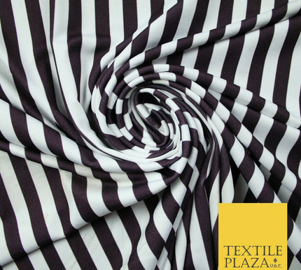White Raisin Purple 1cm Awning Stripe Lines Printed Stretch Jersey Fabric 4362