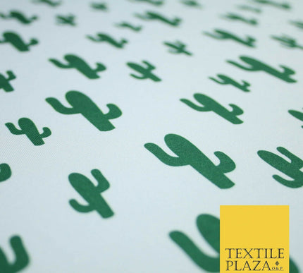 White Green CACTUS CACTI Printed Stretch JERSEY FABRIC Dress Costume 56" 4360