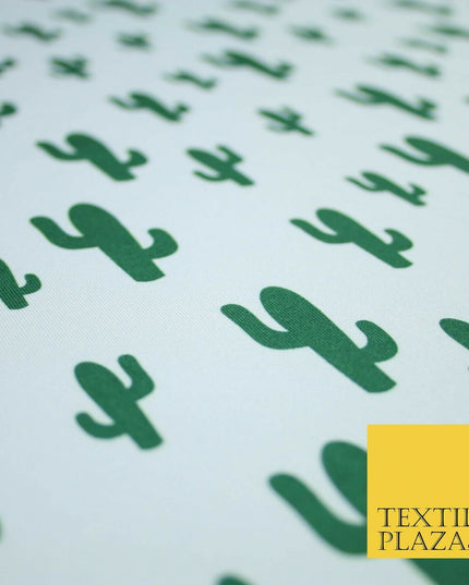 White Green CACTUS CACTI Printed Stretch JERSEY FABRIC Dress Costume 56" 4360