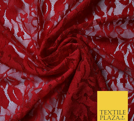 Red Peach White Floral Flower Embroidered Net Lace Dress Fabric Tulle Fancy 58"