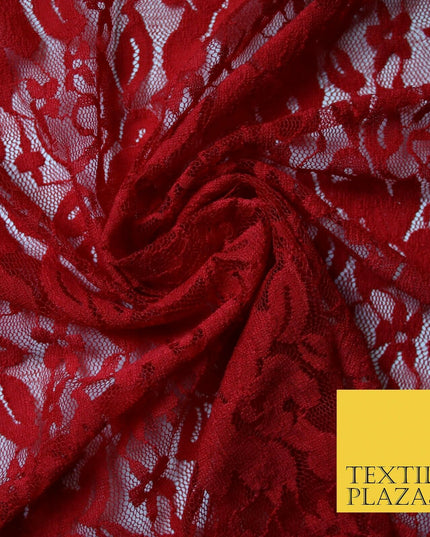 Red Peach White Floral Flower Embroidered Net Lace Dress Fabric Tulle Fancy 58"