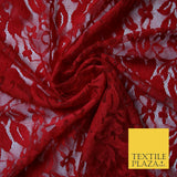 Red Peach White Floral Flower Embroidered Net Lace Dress Fabric Tulle Fancy 58"