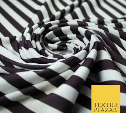 White Raisin Purple 1cm Awning Stripe Lines Printed Stretch Jersey Fabric 4362