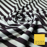White Raisin Purple 1cm Awning Stripe Lines Printed Stretch Jersey Fabric 4362
