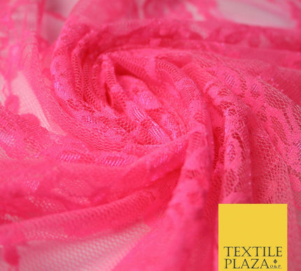 Hot Pink White Floral Mix Embroidered Net Lace Dress Fabric Tulle Fancy 58" Wide